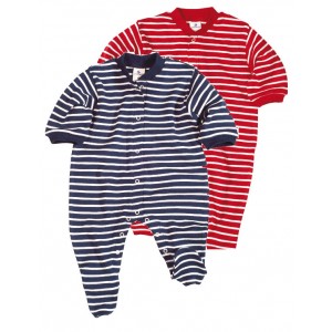 Pyjama Grenouillière coton biologique, rayures en 2 couleurs - Vêtement bébé bio